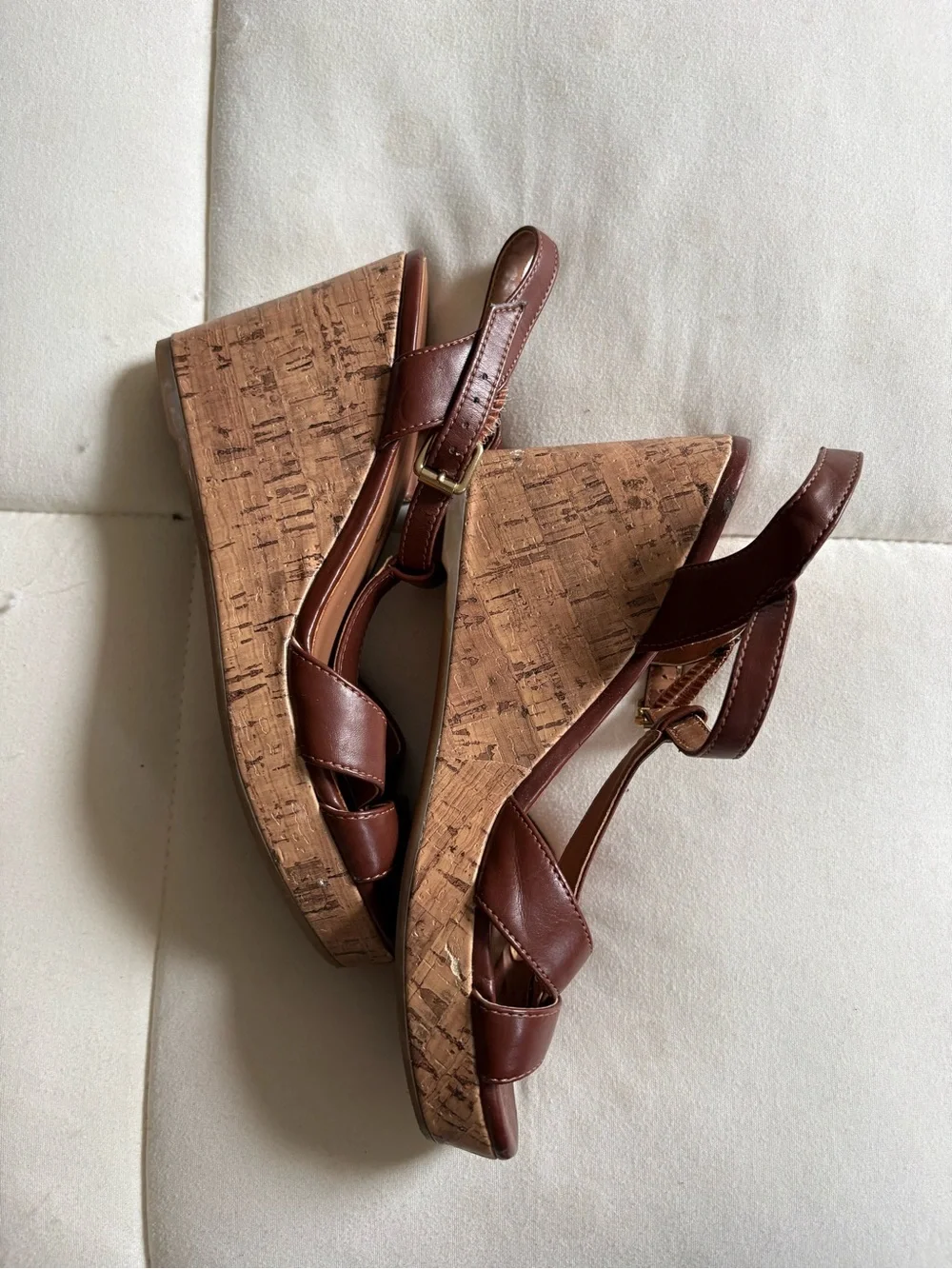 Franco Sarto Women's Brown Cork Wedge Sandals - Size 6